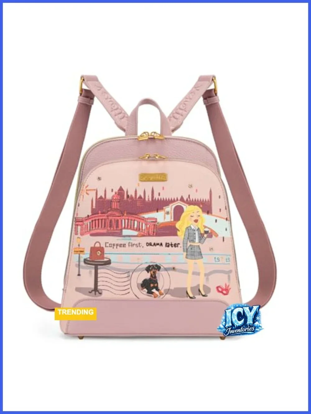 Venetti Woman's Mini Leather Backpack Purse Cityscape Print